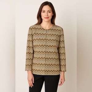 Alfred Dunner Chevron Blazer Jacket Women’s 14 Gold Metallic Accents